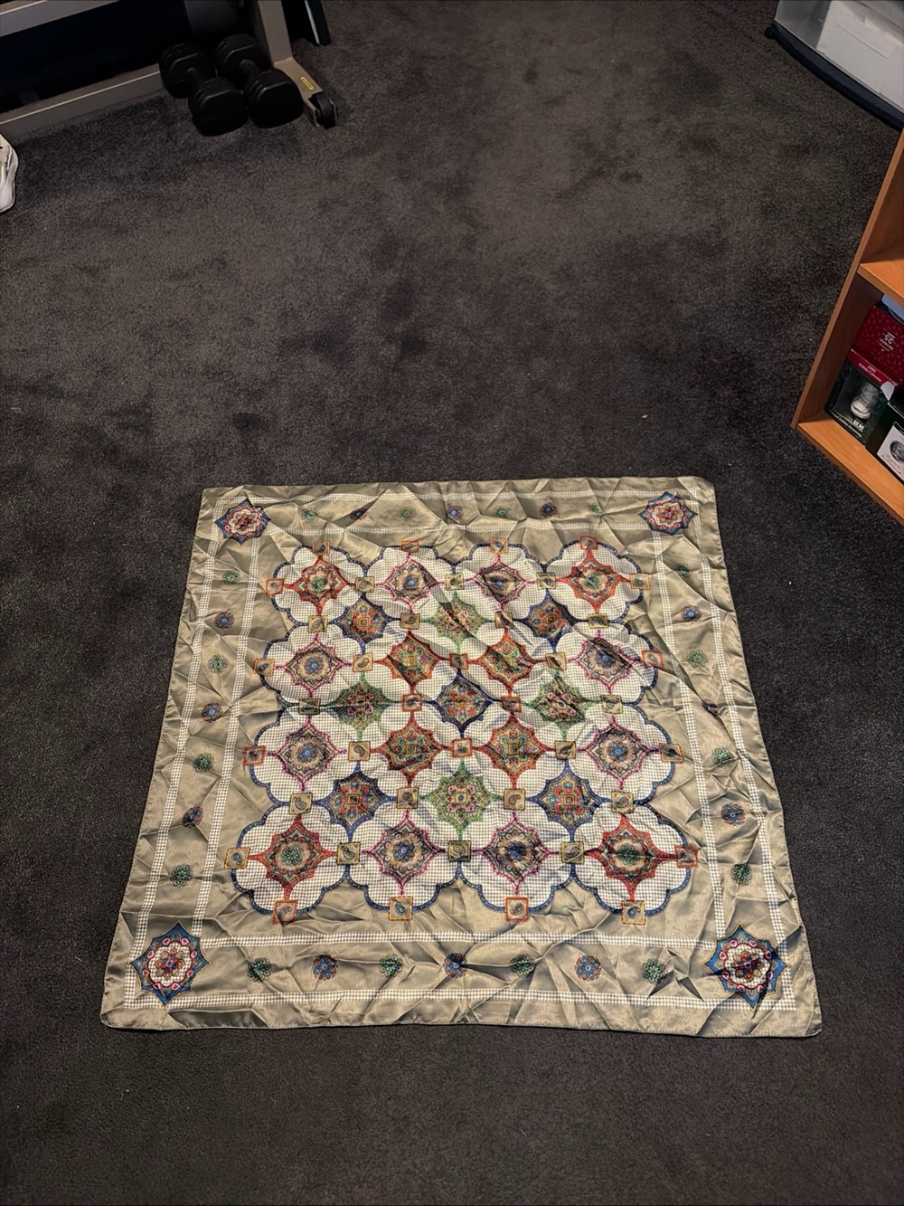 Vintage 30โ Paisley Floral Scarf Geometric Border Retro Square Pattern